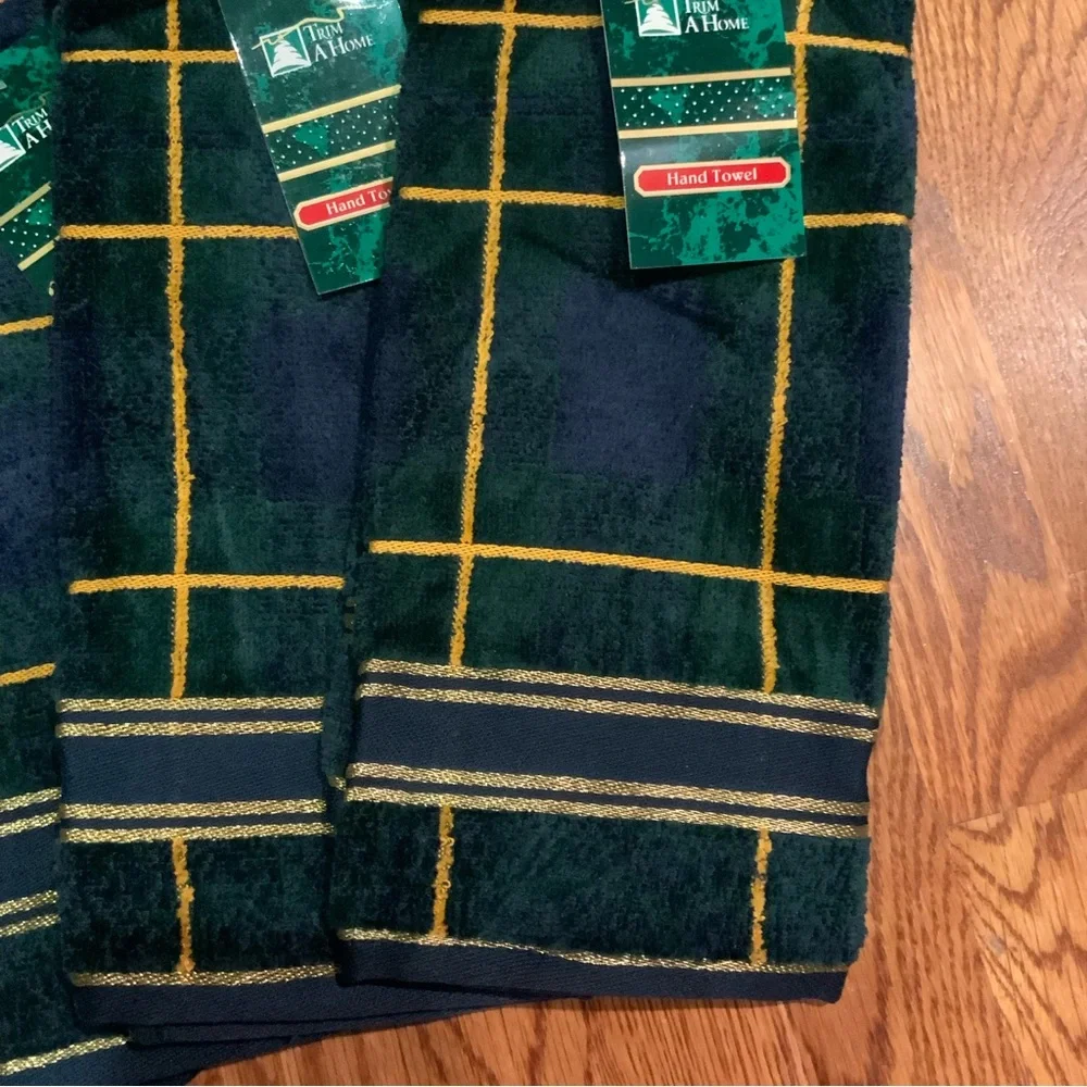 Hand Towels At Home Plush Blue Geen Gold Lot of 4 New with Tags Vintage